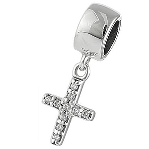 Dije colgante de pulsera con Cruz de plata de ley y piedra zirconica, joyas  Marina 

